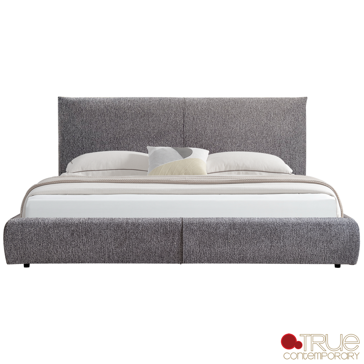 Ashford Grey Fabric Upholstered Platform Bed with Oak Legs - Available in 3 Sizes
