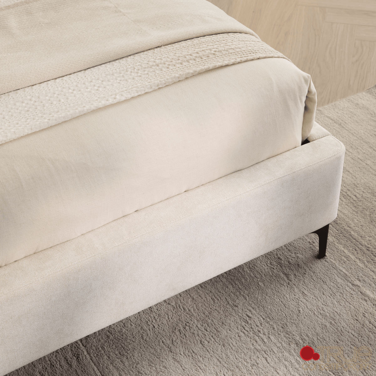 True Contemporary Bed Sutton Beige Fabric Platform Bed with Tufted Headboard - Available in 3 Sizes