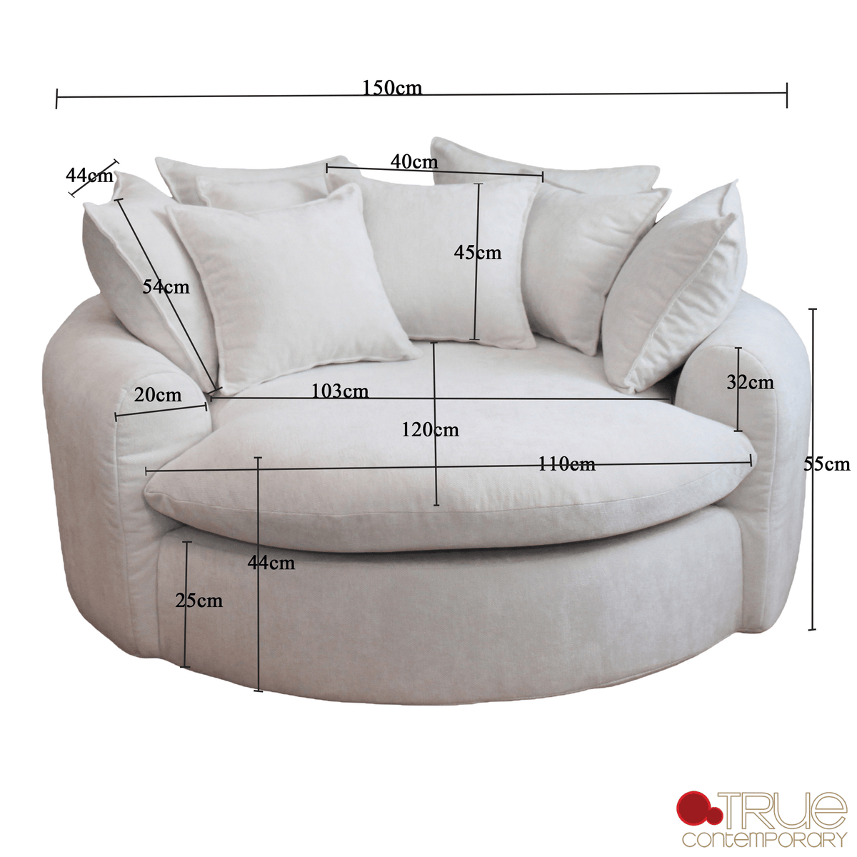 True Contemporary Chair Oasis 59.05" Fabric Round Boneless No-Assembly Compressed Floor Lounge Cuddle Chair - Available in 3 Colours