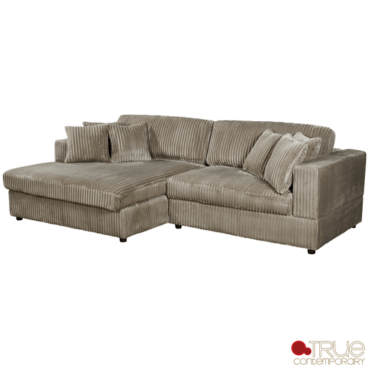 True Contemporary Ridgeway 105" Wide Small Sectional Sofa with Chaise in Minky Corduroy Fabric, image 2