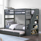 IFDC Bunk Bed Grey / Bunk Bed with Stairway Chest and Pull-Out Trundle Columbia Solid Wood Mission Twin over Twin Bunk Bed with Reversible Storage Stairway Chest - Available in 3 Colours