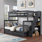 IFDC Bunk Bed Grey / Bunk Bed with Stairway Chest and Storage Drawers Columbia Solid Wood Mission Twin over Full Bunk Bed with Reversible Storage Stairway Chest - Available in 3 Colours