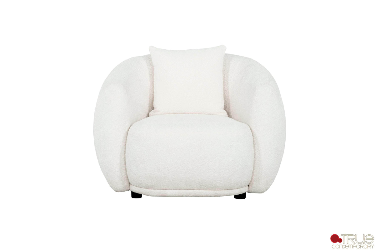 True Contemporary Archibald 2 Piece Curved Kidney Shaped Sectional Sofa and Chair Set in Wolly Ivory, image 10