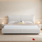 Ashford Beige Fabric Upholstered Platform Bed with Oak Legs- Available in 3 Sizes