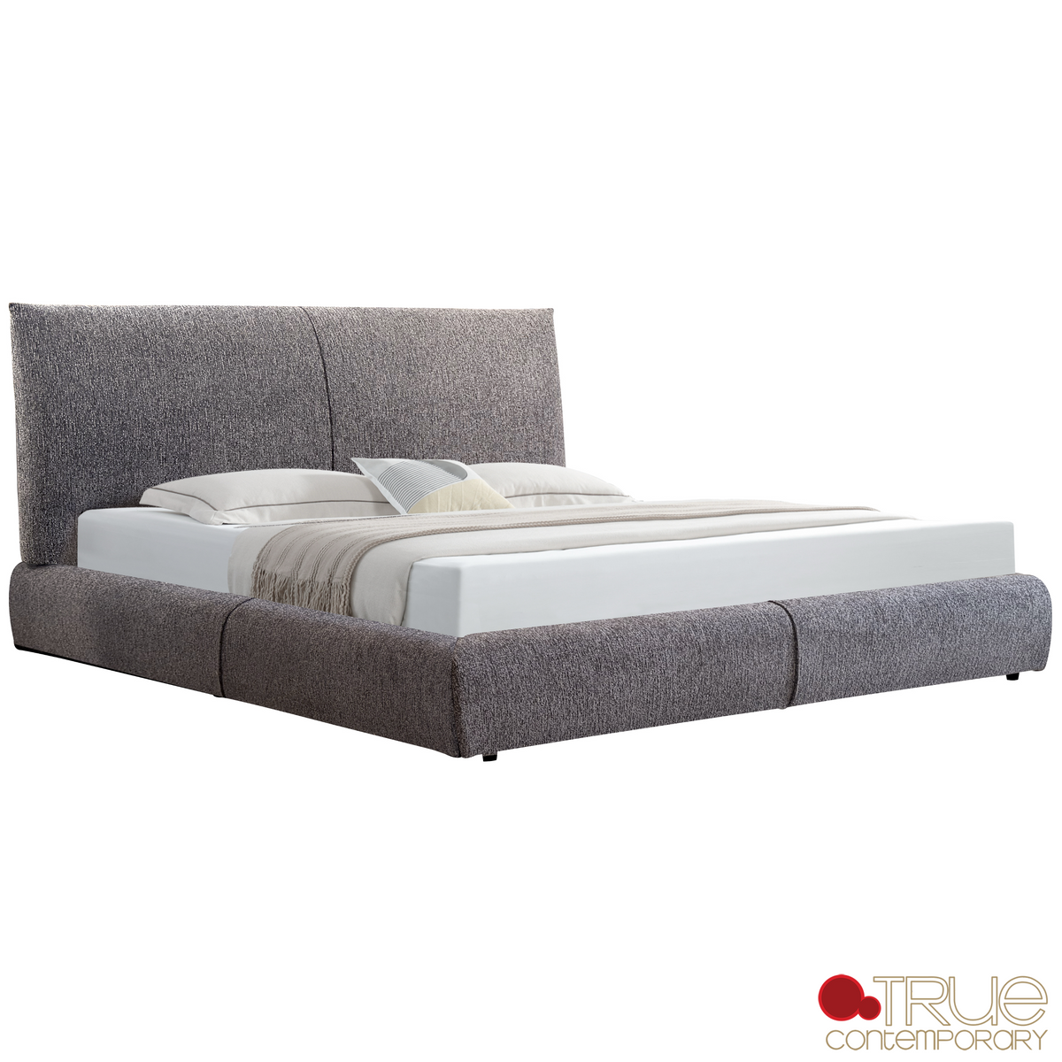 Ashford Grey Fabric Upholstered Platform Bed with Oak Legs - Available in 3 Sizes