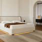 True Contemporary Bed Lumen Beige Fabric Wingback Platform Bed with LED Lighting - Available in 3 Sizes