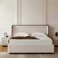 True Contemporary Bed Lumen Beige Fabric Wingback Platform Bed with LED Lighting - Available in 3 Sizes