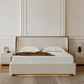 True Contemporary Bed Lumen Beige Fabric Wingback Platform Bed with LED Lighting - Available in 3 Sizes