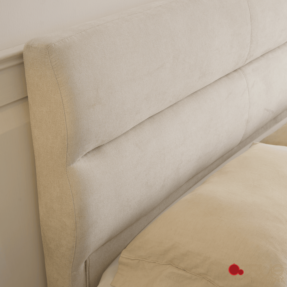 True Contemporary Bed Sutton Beige Fabric Platform Bed with Tufted Headboard - Available in 3 Sizes