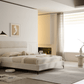 True Contemporary Bed Sutton Beige Fabric Platform Bed with Tufted Headboard - Available in 3 Sizes