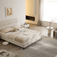 True Contemporary Bed Sutton Beige Fabric Platform Bed with Tufted Headboard - Available in 3 Sizes