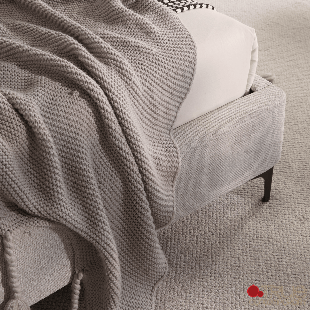 True Contemporary Bed Sutton Grey Fabric Platform Bed with Tufted Headboard - Available in 3 Sizes