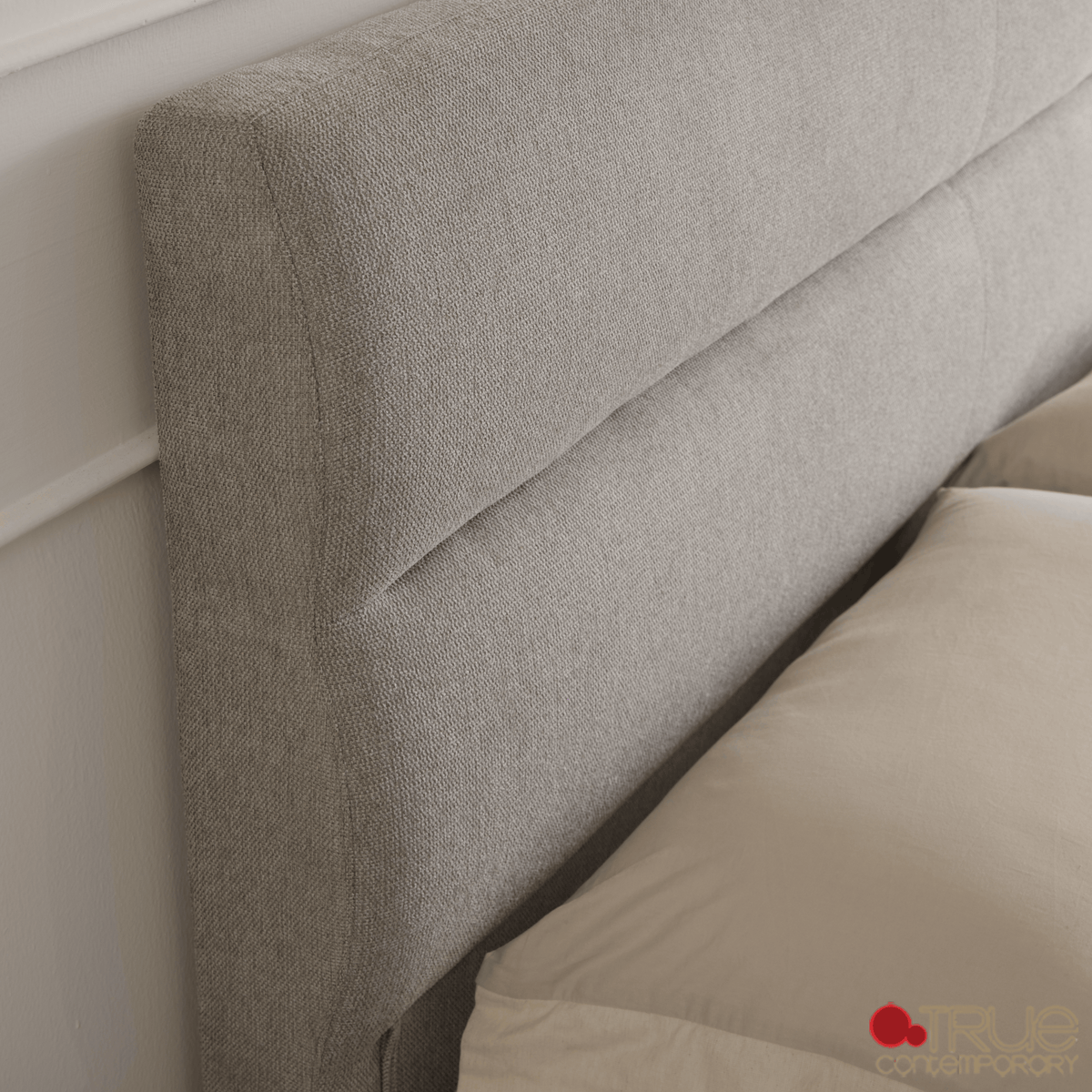 True Contemporary Bed Sutton Grey Fabric Platform Bed with Tufted Headboard - Available in 3 Sizes
