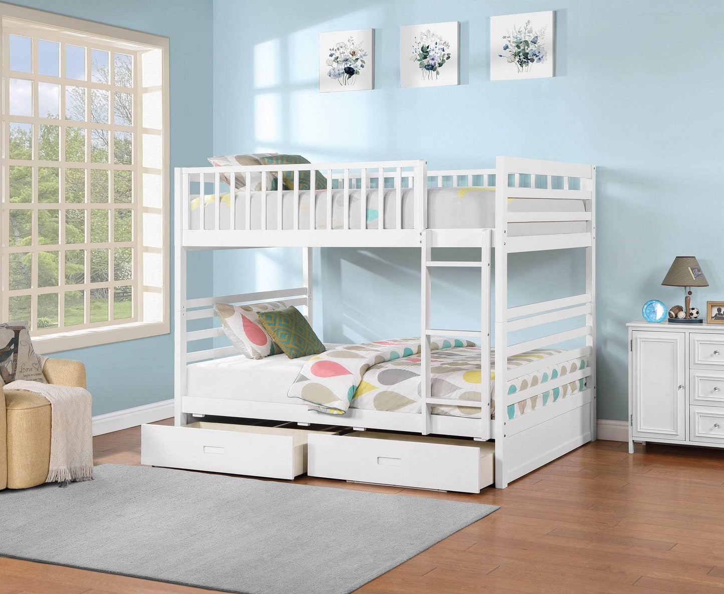 True Contemporary Bunk Bed Fraser Full over Full Bunk Bed with Storage Drawers and Solid Wood - Available in 3 Colours