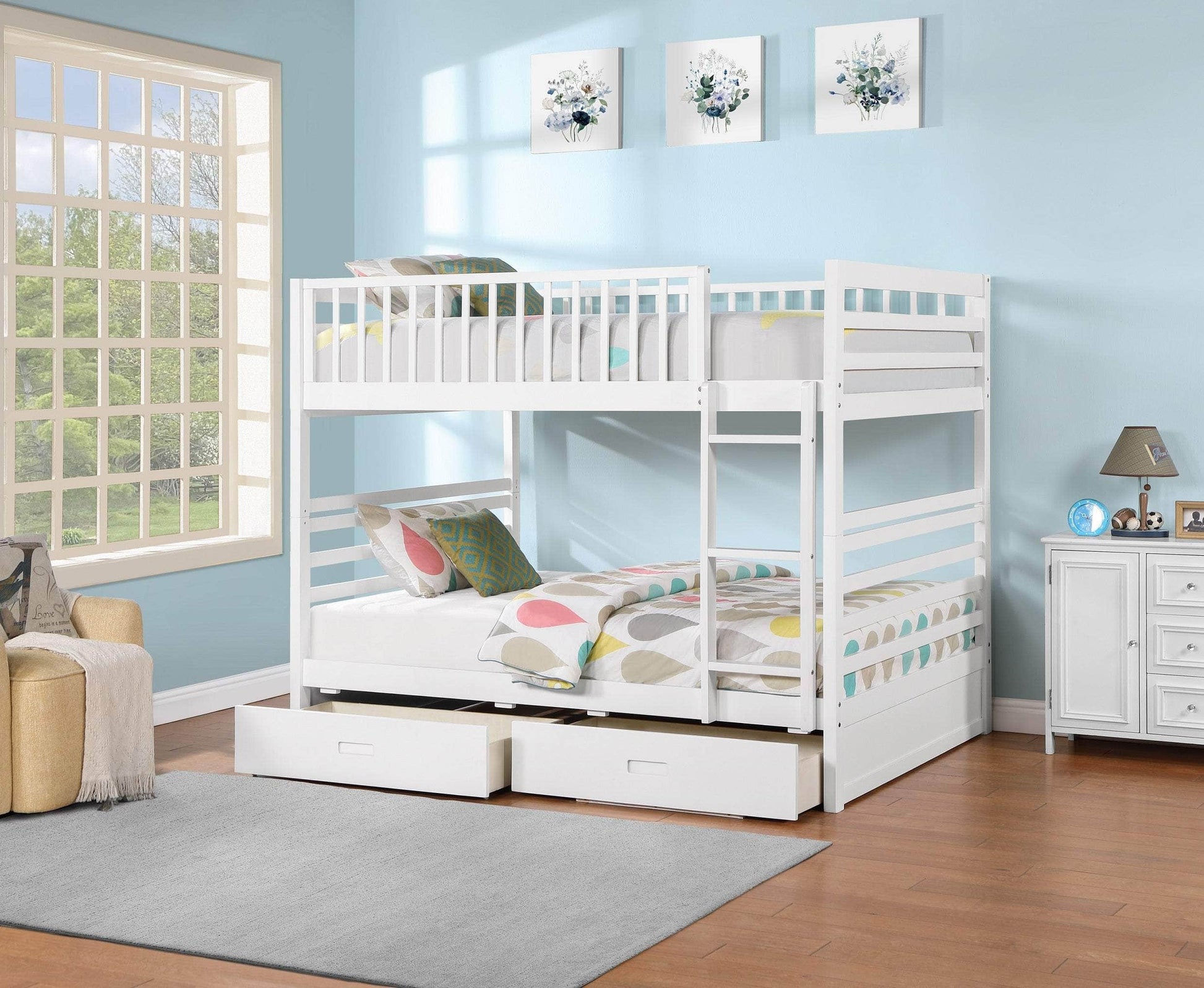 True Contemporary Bunk Bed Fraser Full over Full Bunk Bed with Storage Drawers and Solid Wood - Available in 3 Colours