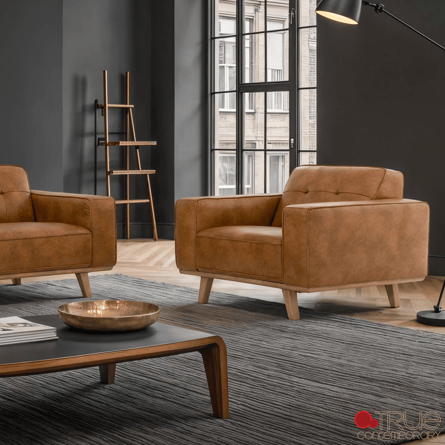True Contemporary Chair Sterling 43" Tufted Chair in Premium Tan Faux Leather