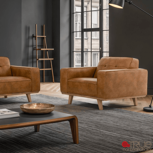 True Contemporary Chair Sterling 43" Tufted Chair in Premium Tan Faux Leather