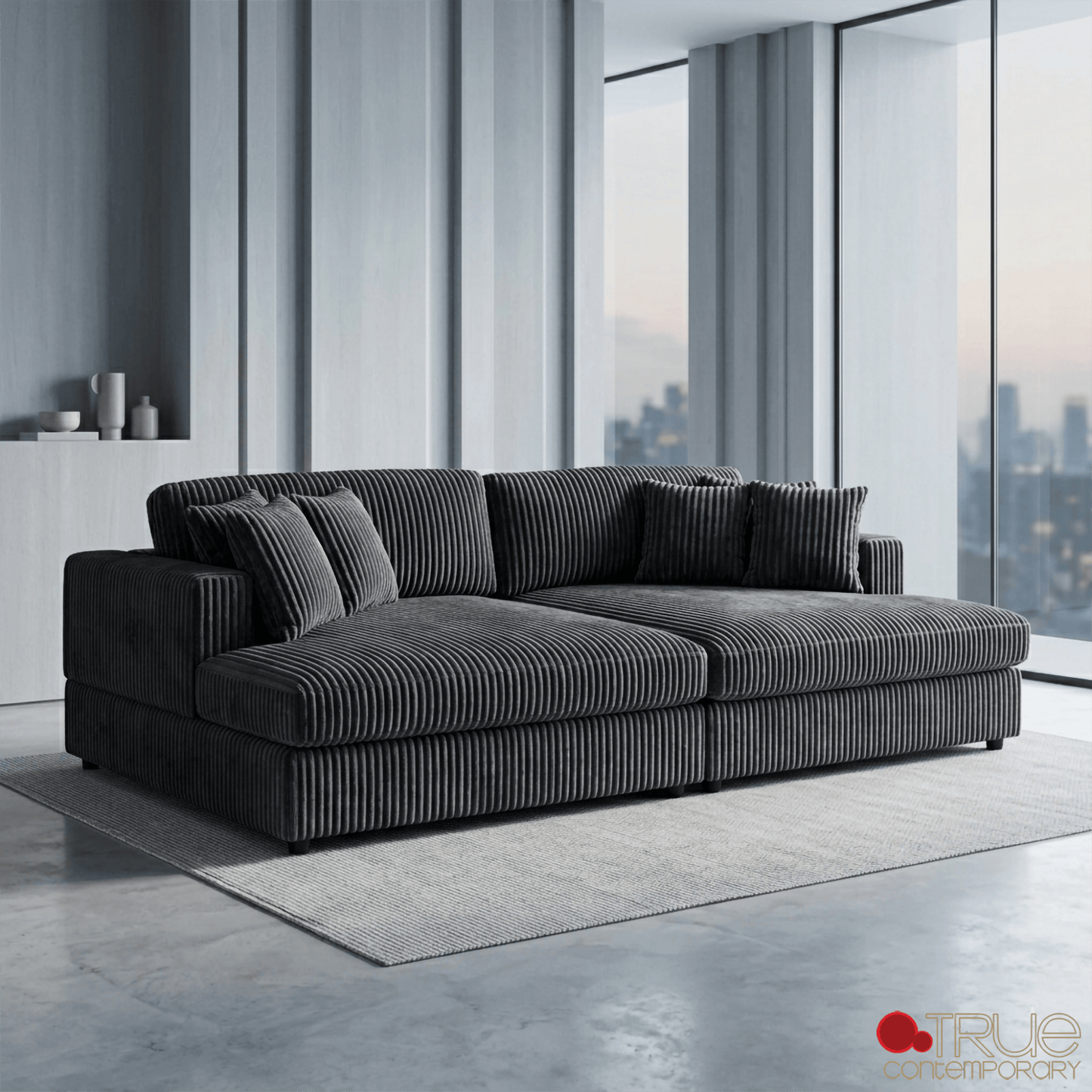 True Contemporary Ridgeway 105" Minky Corduroy Fabric Double Chaise Lounge, image 7