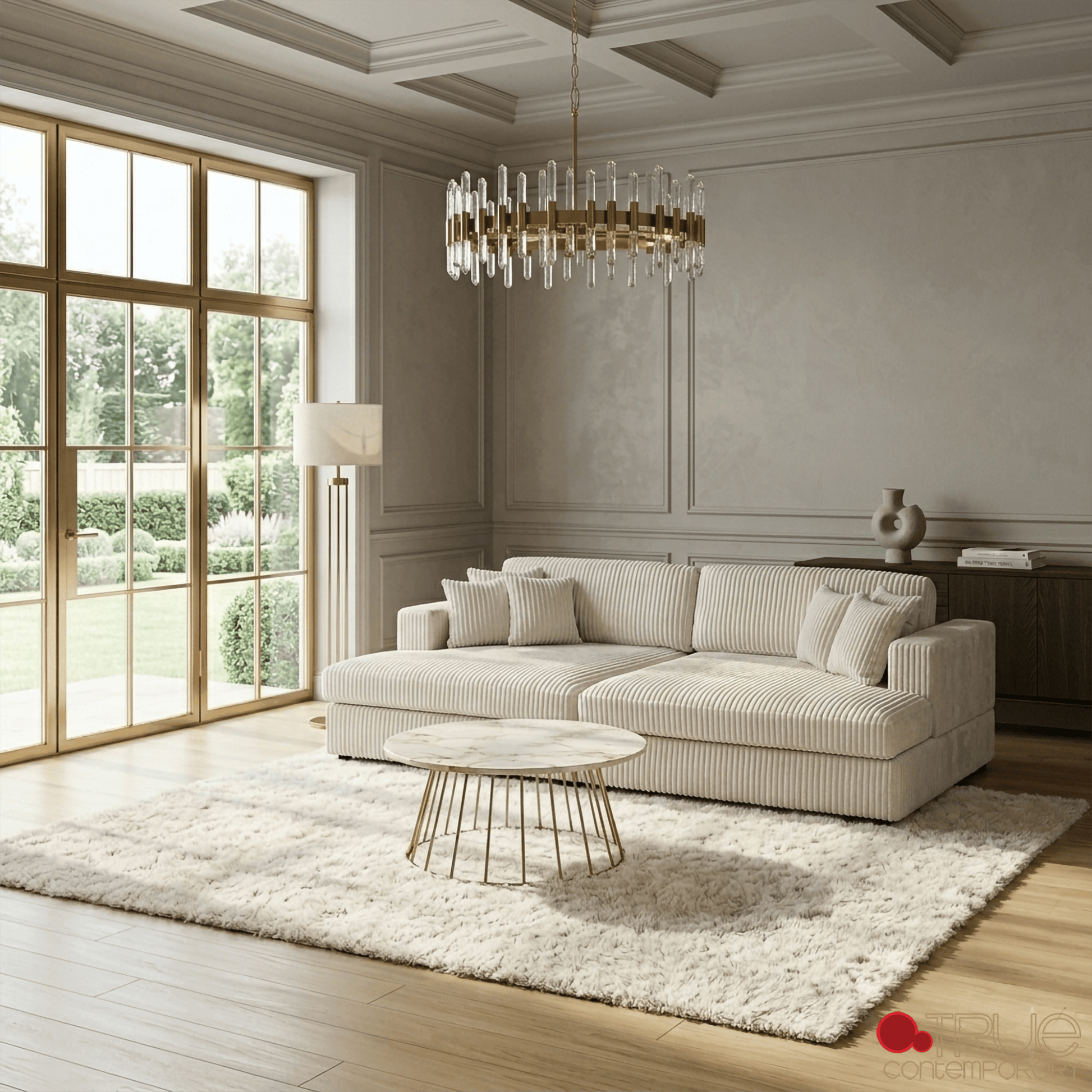 True Contemporary Ridgeway 105" Minky Corduroy Fabric Double Chaise Lounge, image 4