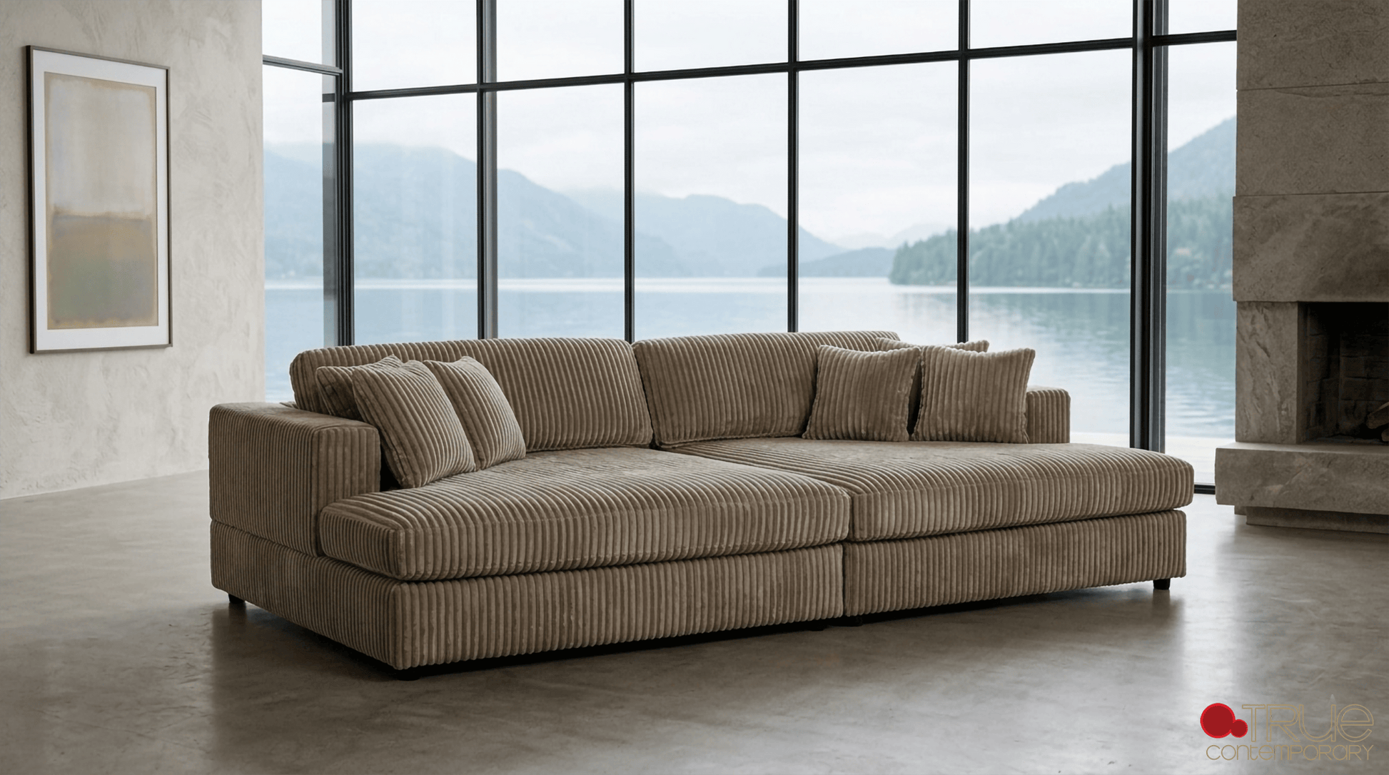 True Contemporary Ridgeway 105" Minky Corduroy Fabric Double Chaise Lounge, image 1