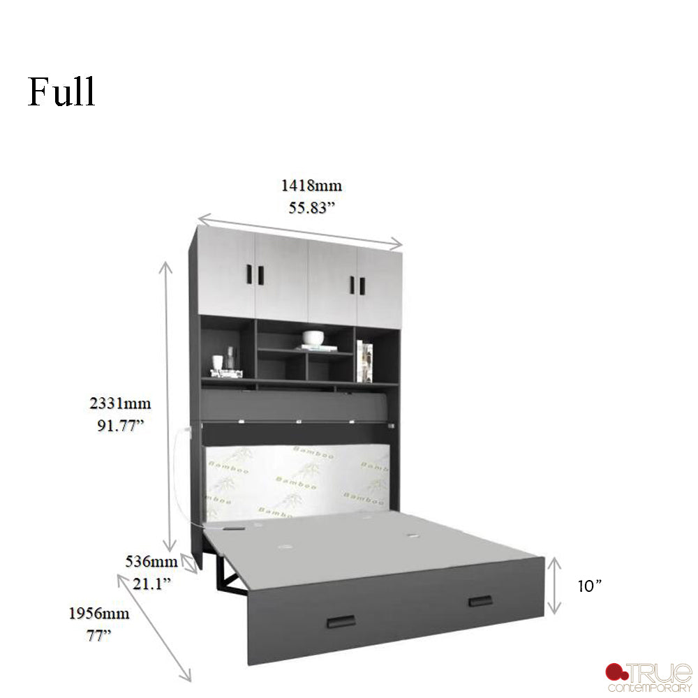 Hyde Light Grey and Dark Grey Murphy Cube Cabinet Bed with Folding Gel Memory Foam Mattress - Available in 4 Sizes