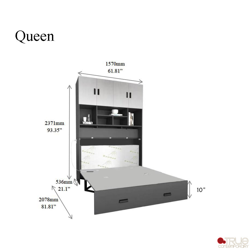 Hyde Light Grey and Dark Grey Murphy Cube Cabinet Bed with Folding Gel Memory Foam Mattress - Available in 4 Sizes