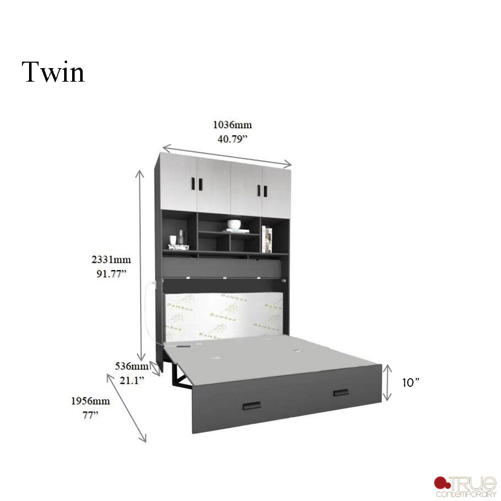 Hyde Light Grey and Dark Grey Murphy Cube Cabinet Bed with Folding Gel Memory Foam Mattress - Available in 4 Sizes