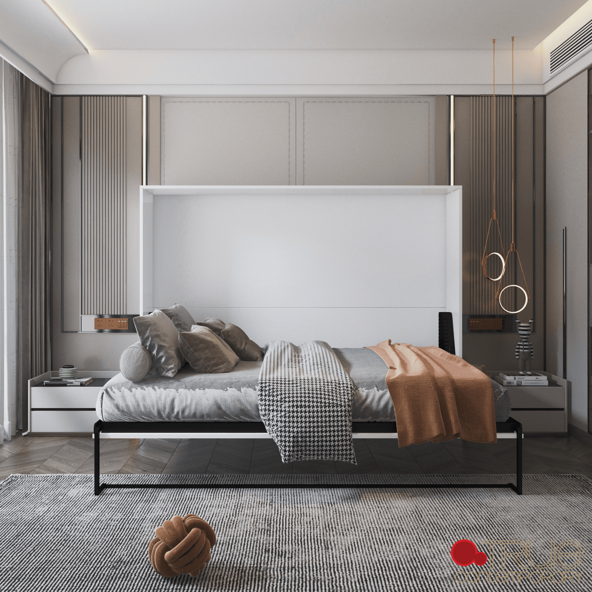 True Contemporary Murphy Wall Bed Heidi III White Horizontal Murphy Wall Pull Down Bed - Available in 3 Sizes