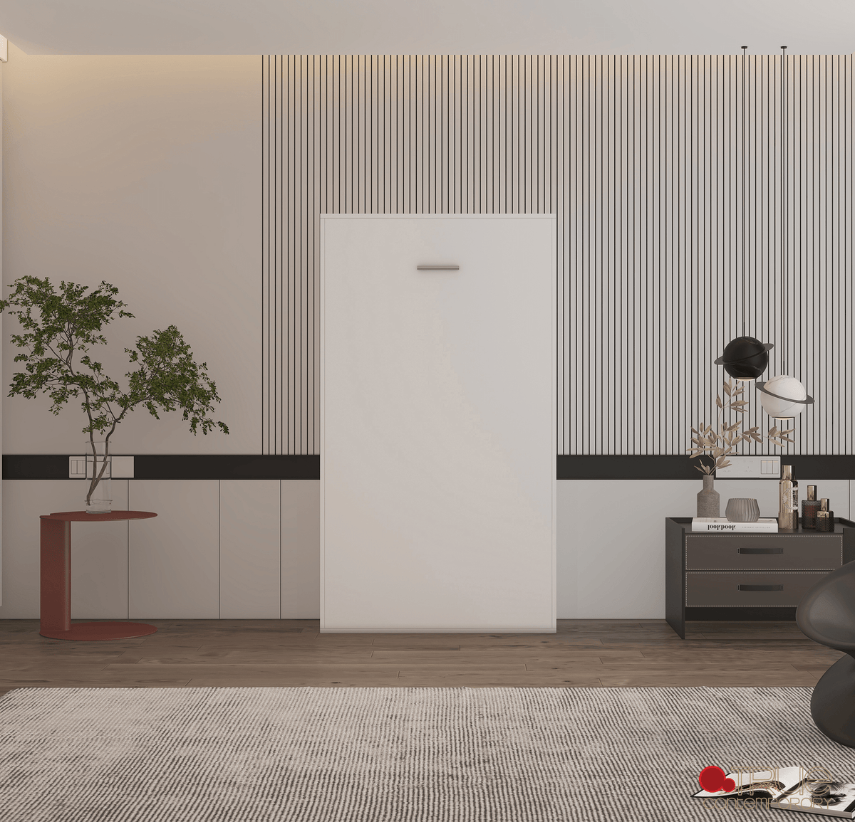 True Contemporary Wallie White Vertical Murphy Wall Pull Down Bed, image 4