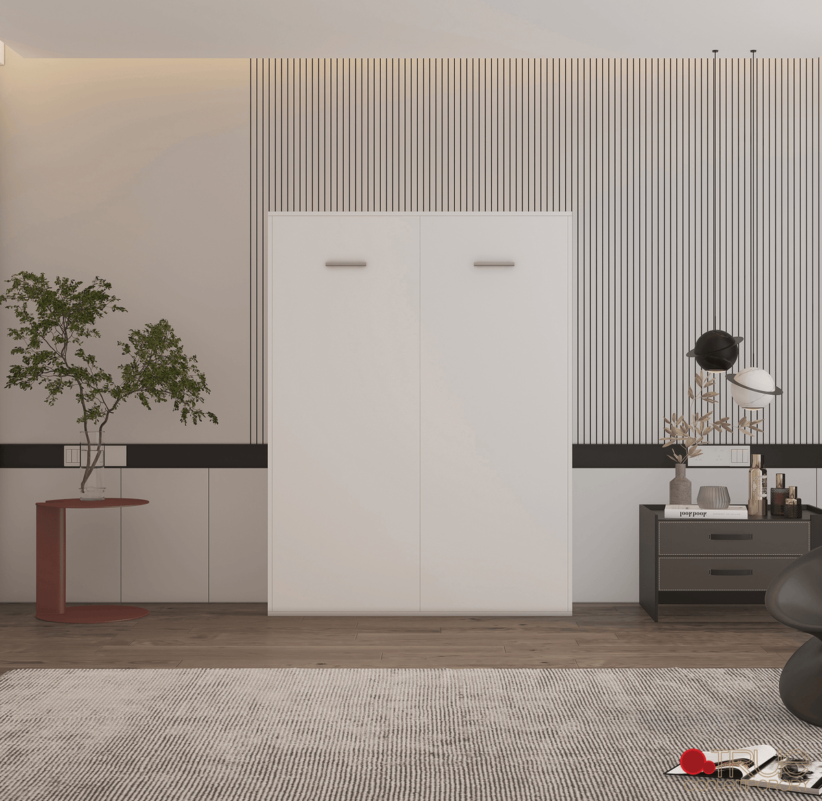 True Contemporary Wallie White Vertical Murphy Wall Pull Down Bed, image 2