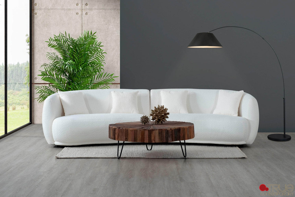 True Contemporary Archibald 2 Piece Curved Kidney Shaped Sectional Sofa and Chair Set in Wolly Ivory, image 2