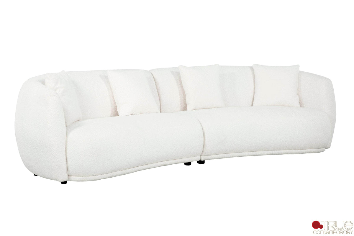 True Contemporary Archibald 2 Piece Curved Kidney Shaped Sectional Sofa and Chair Set in Wolly Ivory, image 4