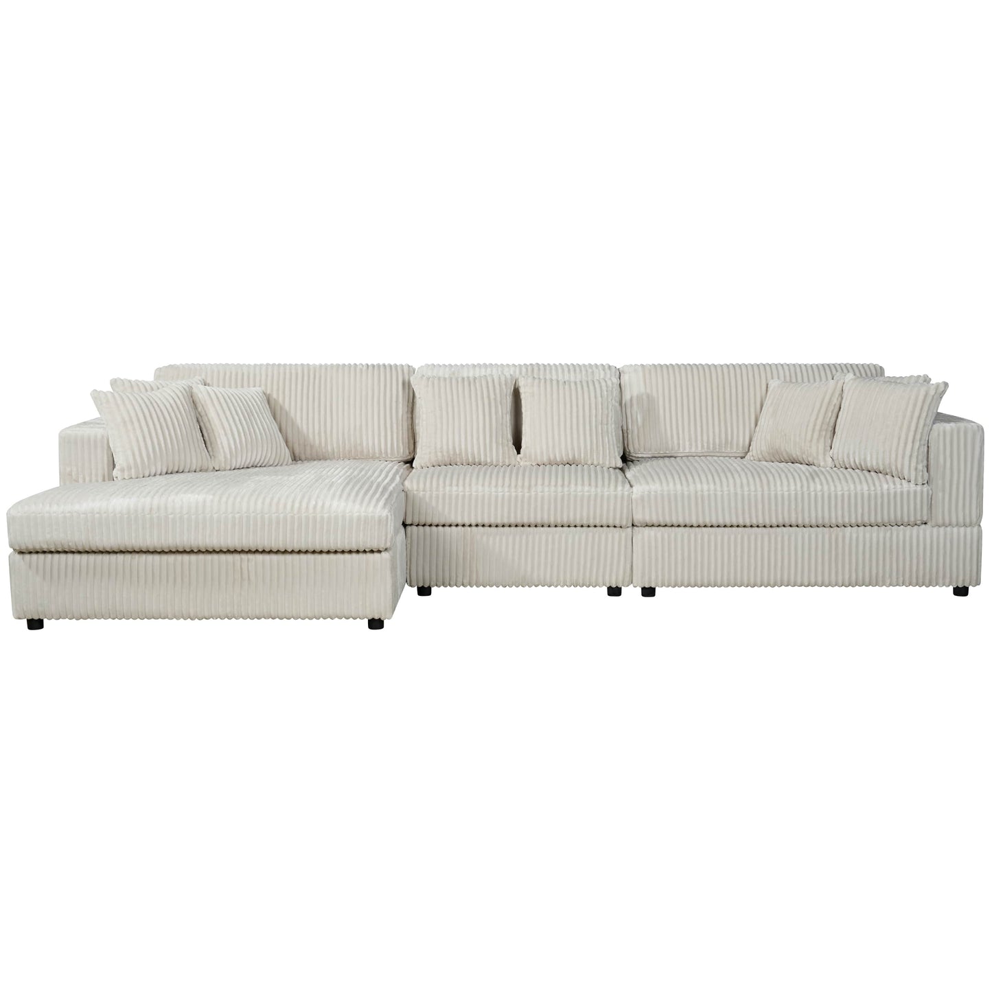 True Contemporary Ridgeway 139.5" Wide Medium Sectional Sofa with Chaise in Minky Corduroy Fabric, image 7