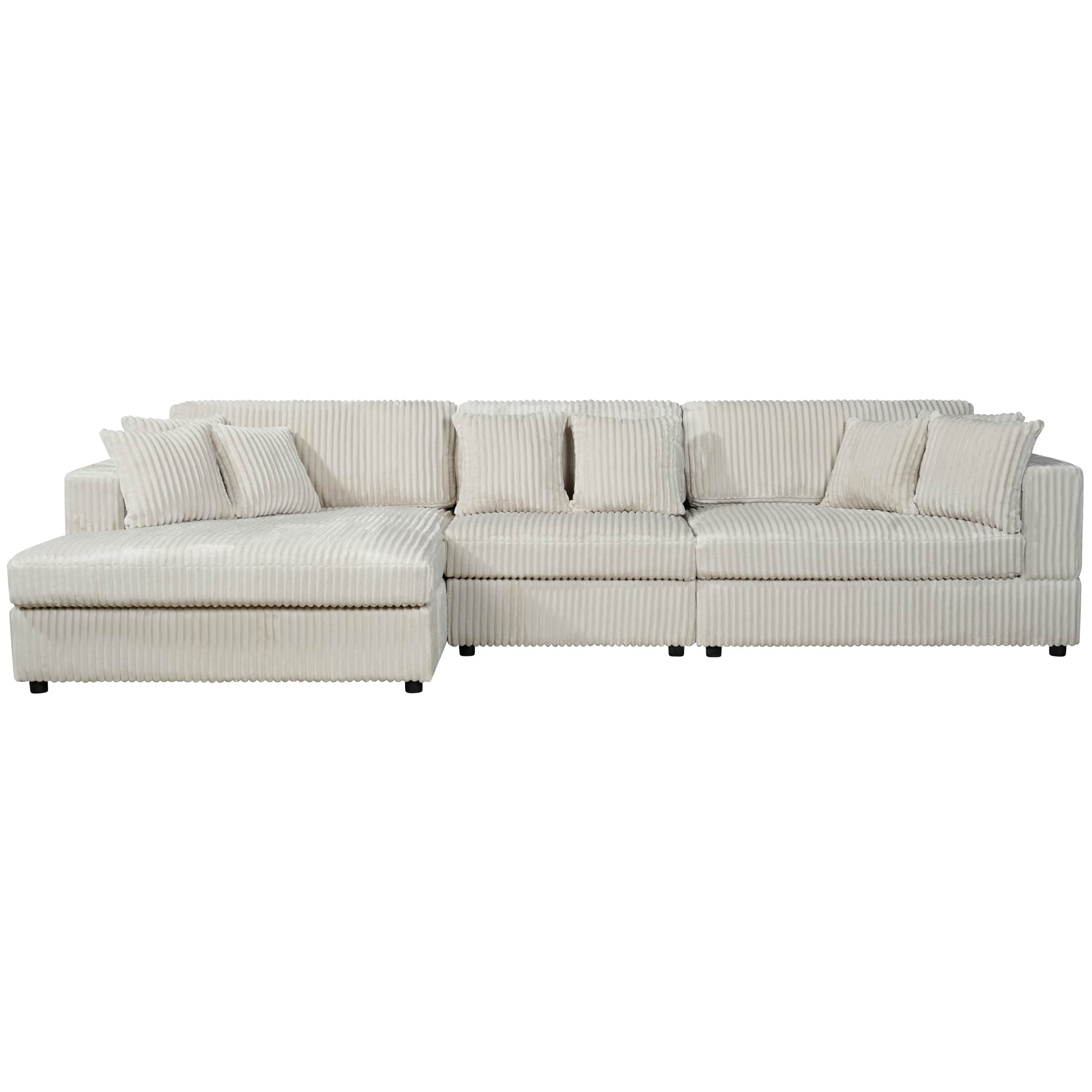 True Contemporary Ridgeway 139.5" Wide Medium Sectional Sofa with Chaise in Minky Corduroy Fabric, image 7