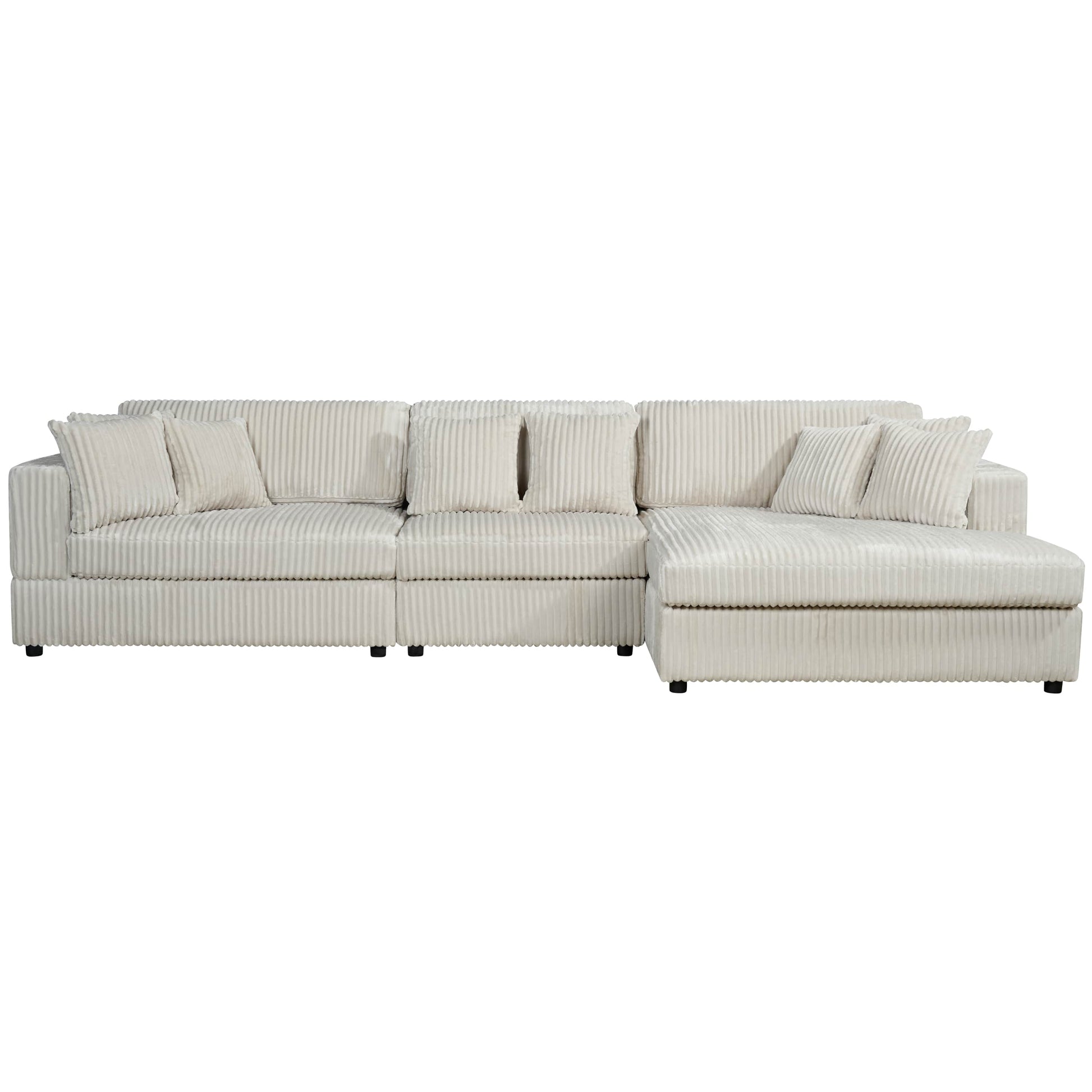 True Contemporary Ridgeway 139.5" Wide Medium Sectional Sofa with Chaise in Minky Corduroy Fabric, image 9