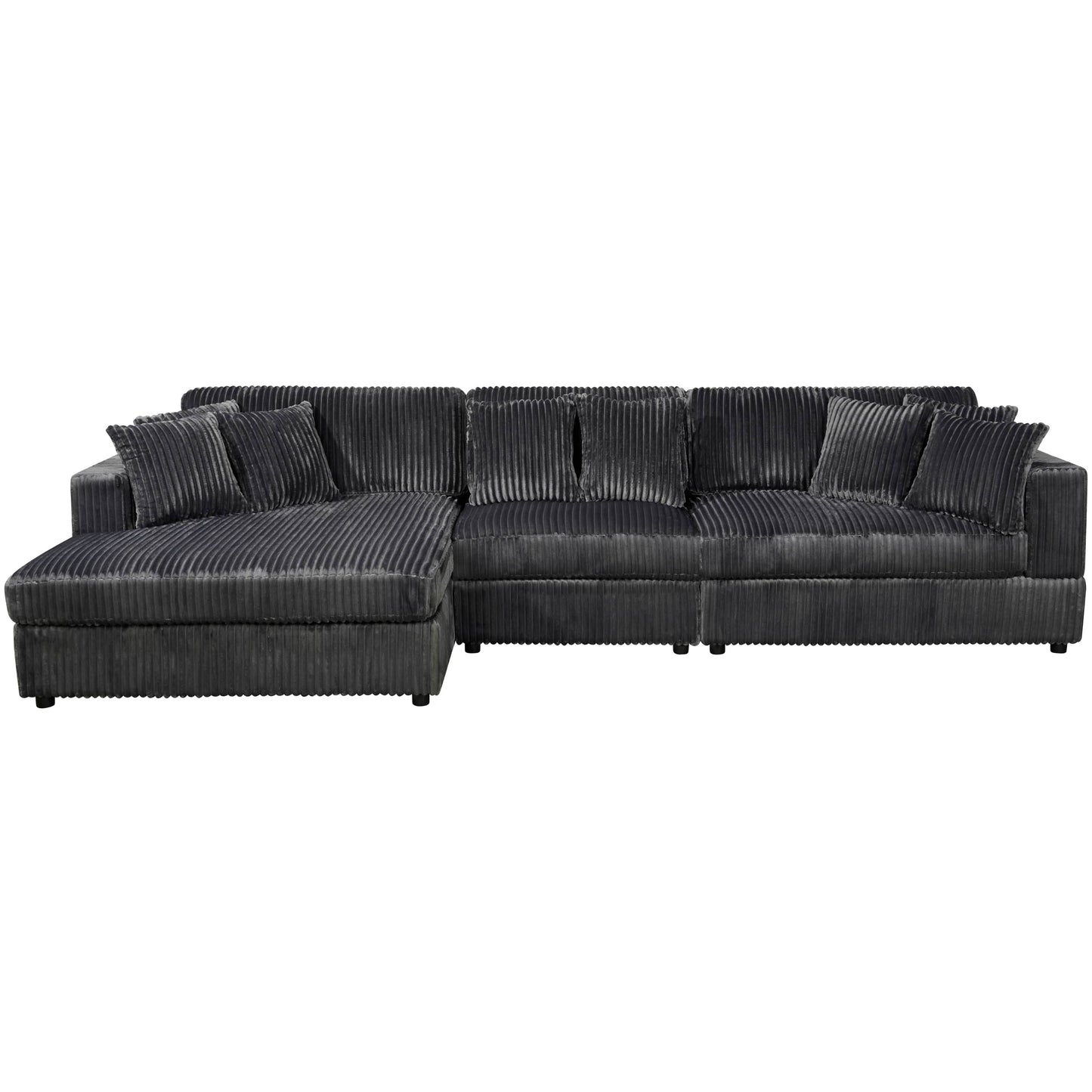 True Contemporary Ridgeway 139.5" Wide Medium Sectional Sofa with Chaise in Minky Corduroy Fabric, image 12