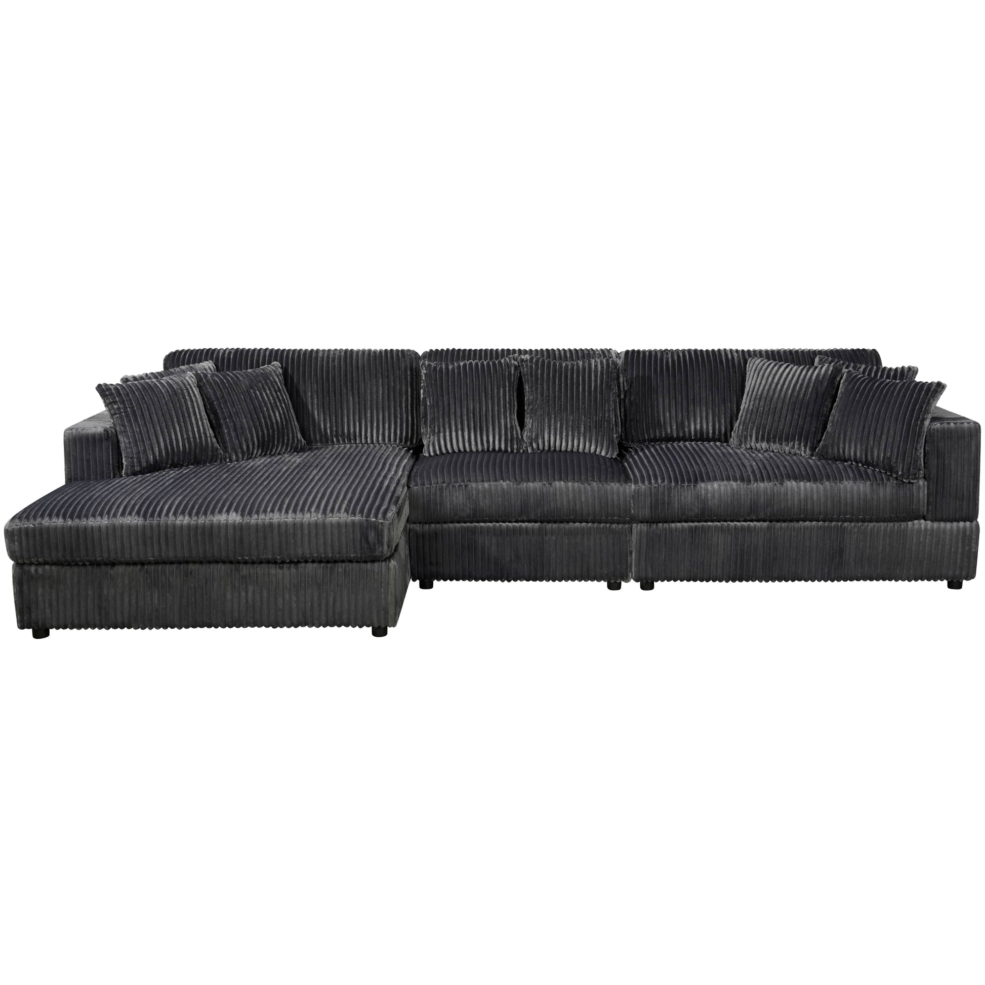 True Contemporary Ridgeway 139.5" Wide Medium Sectional Sofa with Chaise in Minky Corduroy Fabric, image 12