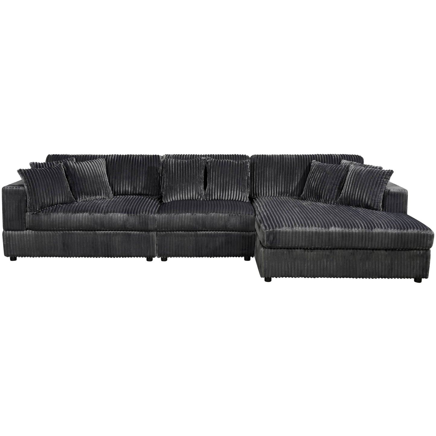 True Contemporary Ridgeway 139.5" Wide Medium Sectional Sofa with Chaise in Minky Corduroy Fabric, image 14