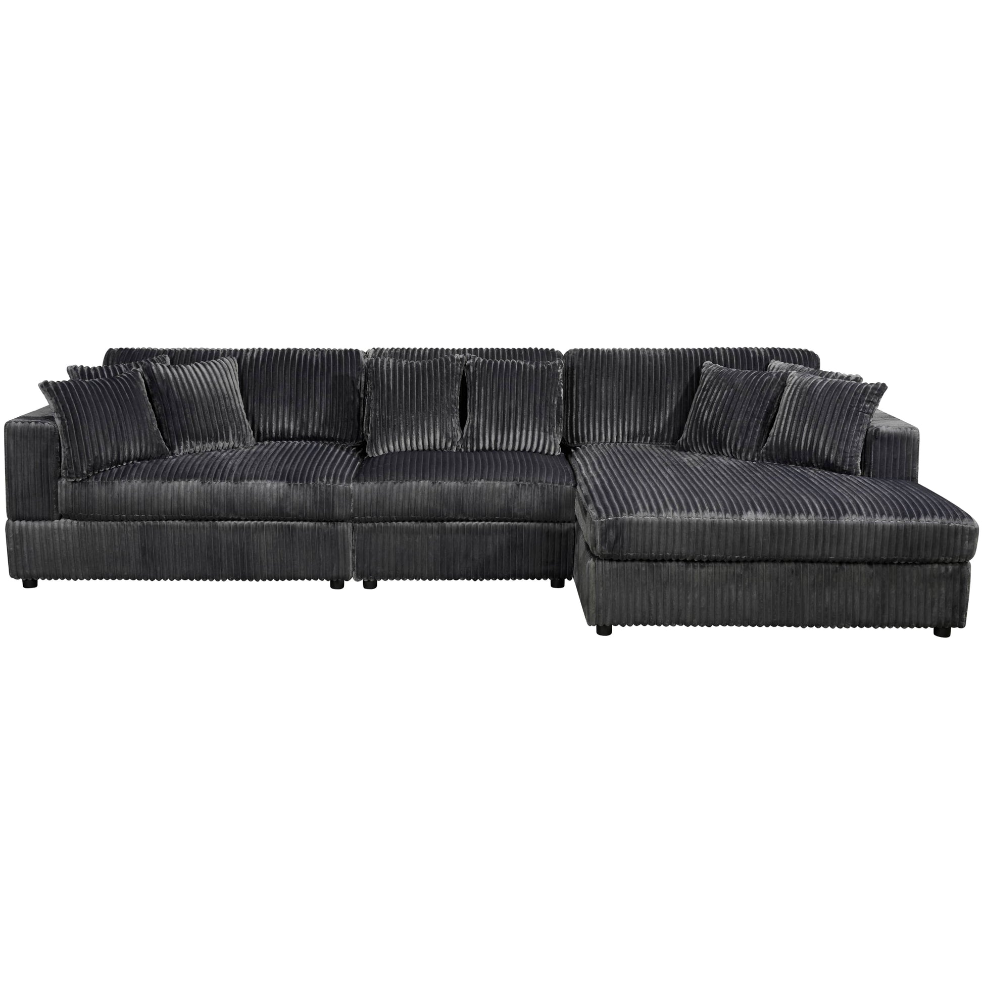True Contemporary Ridgeway 139.5" Wide Medium Sectional Sofa with Chaise in Minky Corduroy Fabric, image 14