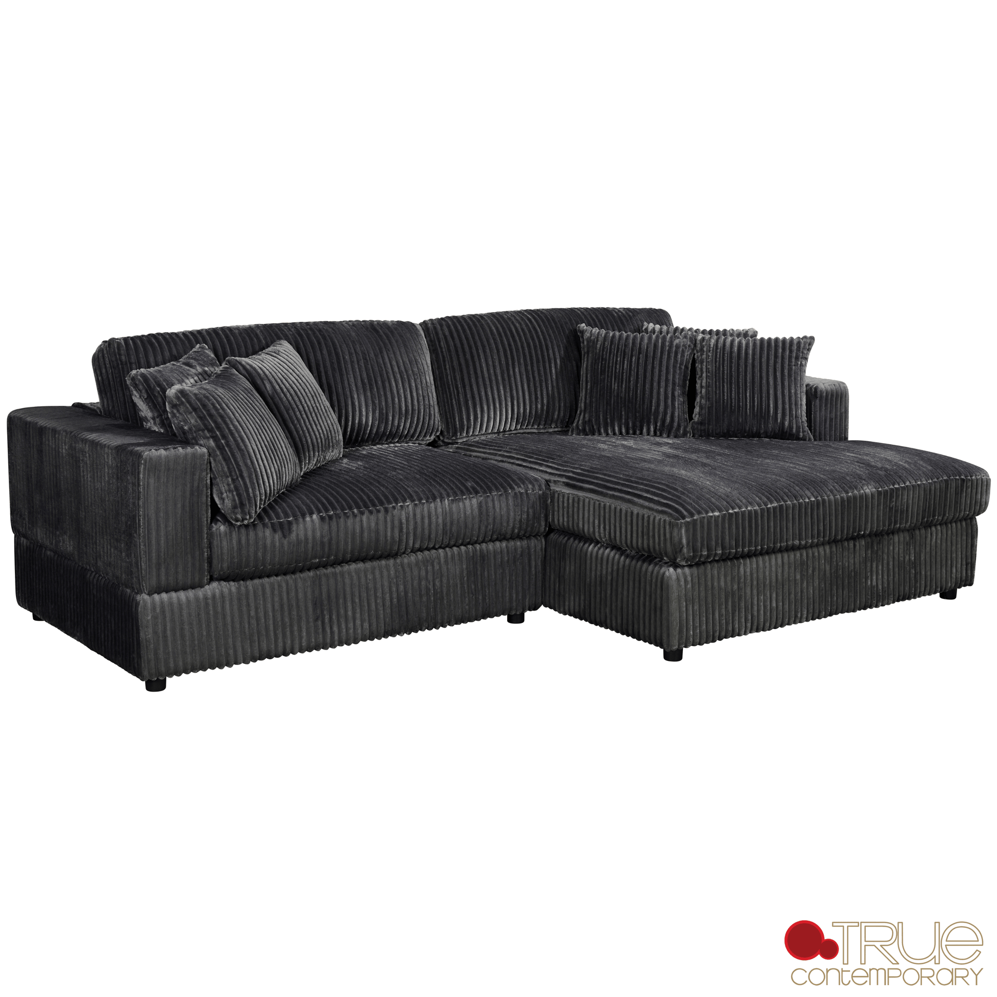 True Contemporary Ridgeway 105" Wide Small Sectional Sofa with Chaise in Minky Corduroy Fabric, image 12