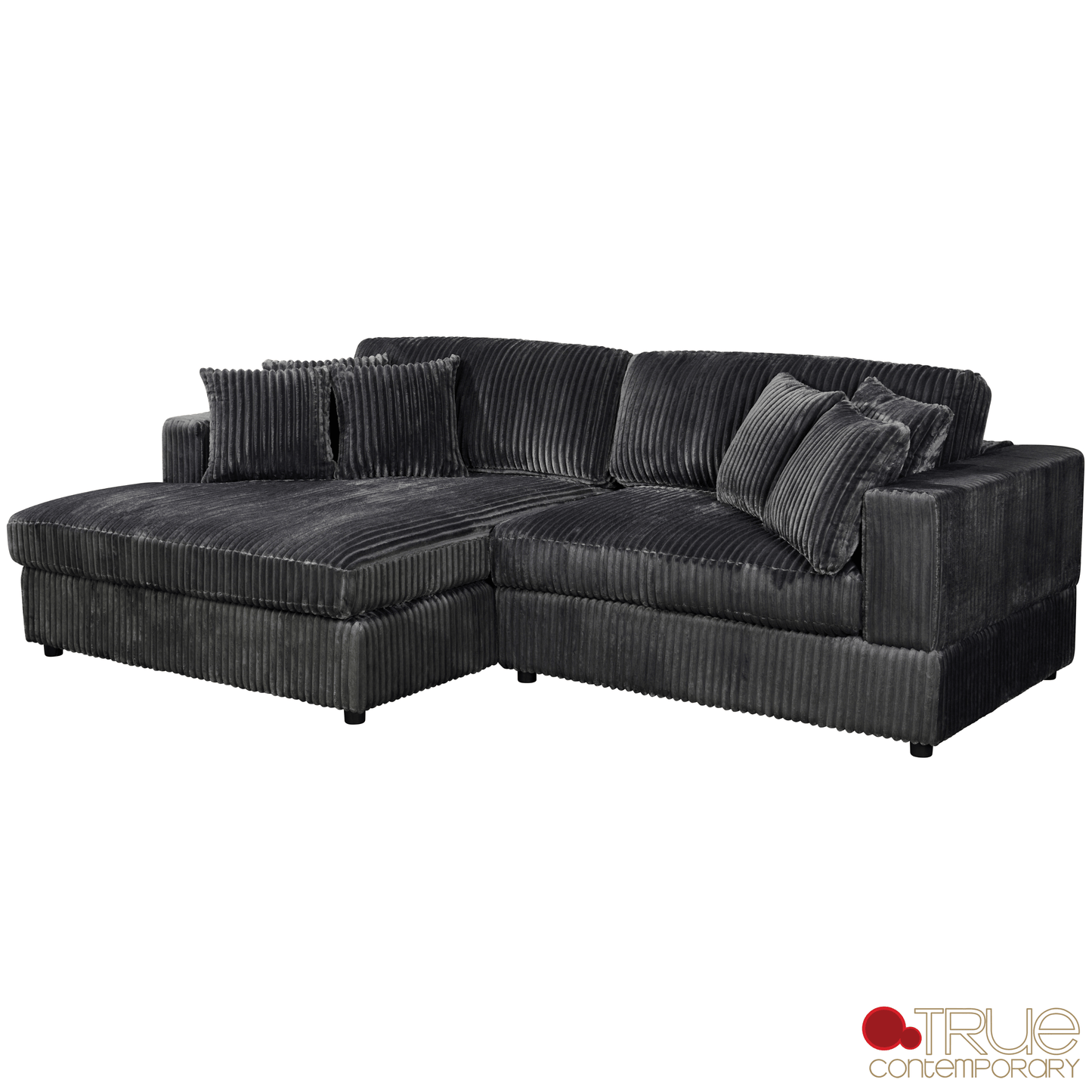 True Contemporary Ridgeway 105" Wide Small Sectional Sofa with Chaise in Minky Corduroy Fabric, image 10