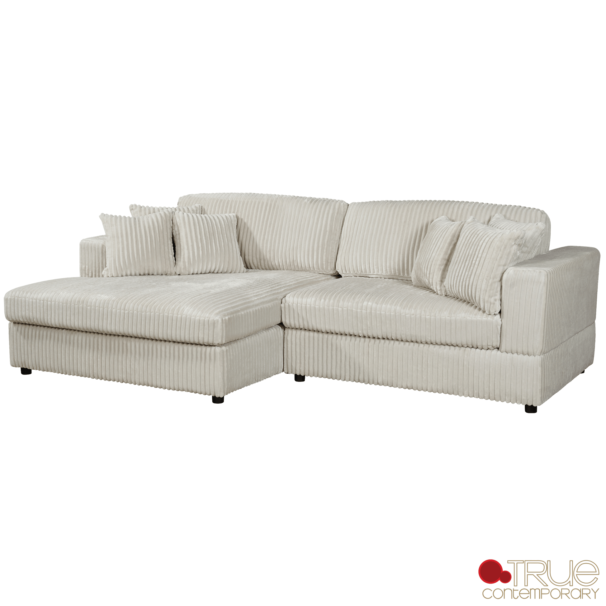 True Contemporary Ridgeway 105" Wide Small Sectional Sofa with Chaise in Minky Corduroy Fabric, image 6