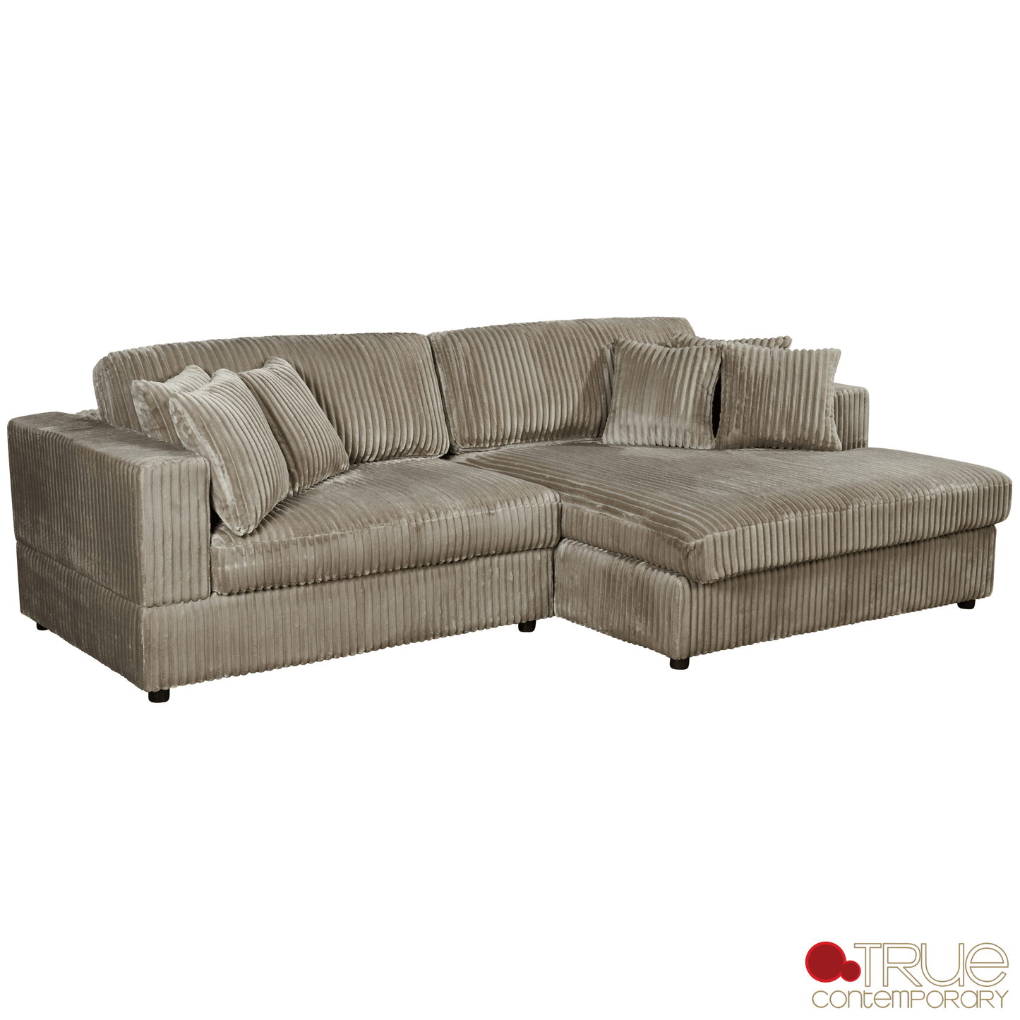 True Contemporary Ridgeway 105" Wide Small Sectional Sofa with Chaise in Minky Corduroy Fabric, image 4