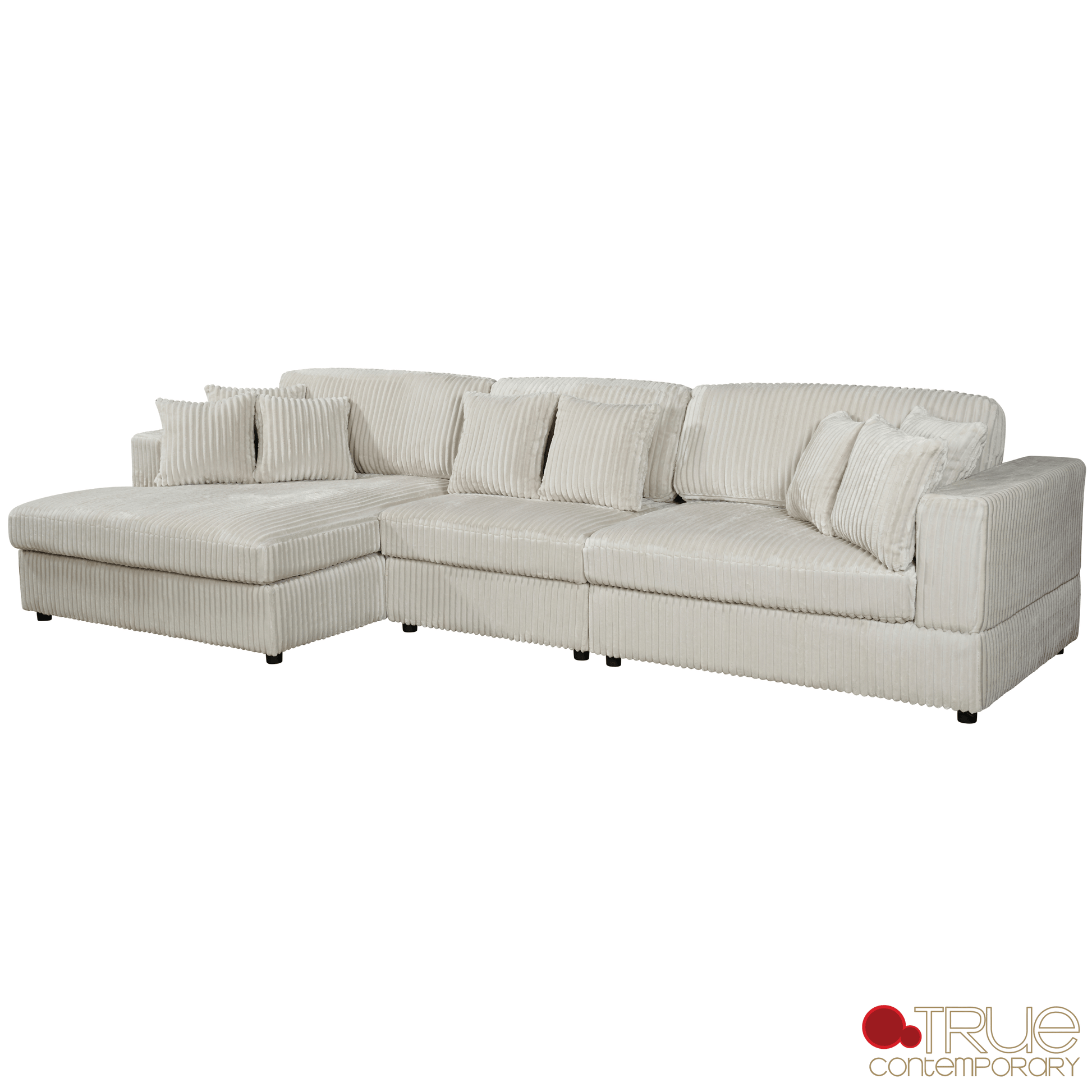 True Contemporary Ridgeway 139.5" Wide Medium Sectional Sofa with Chaise in Minky Corduroy Fabric, image 6
