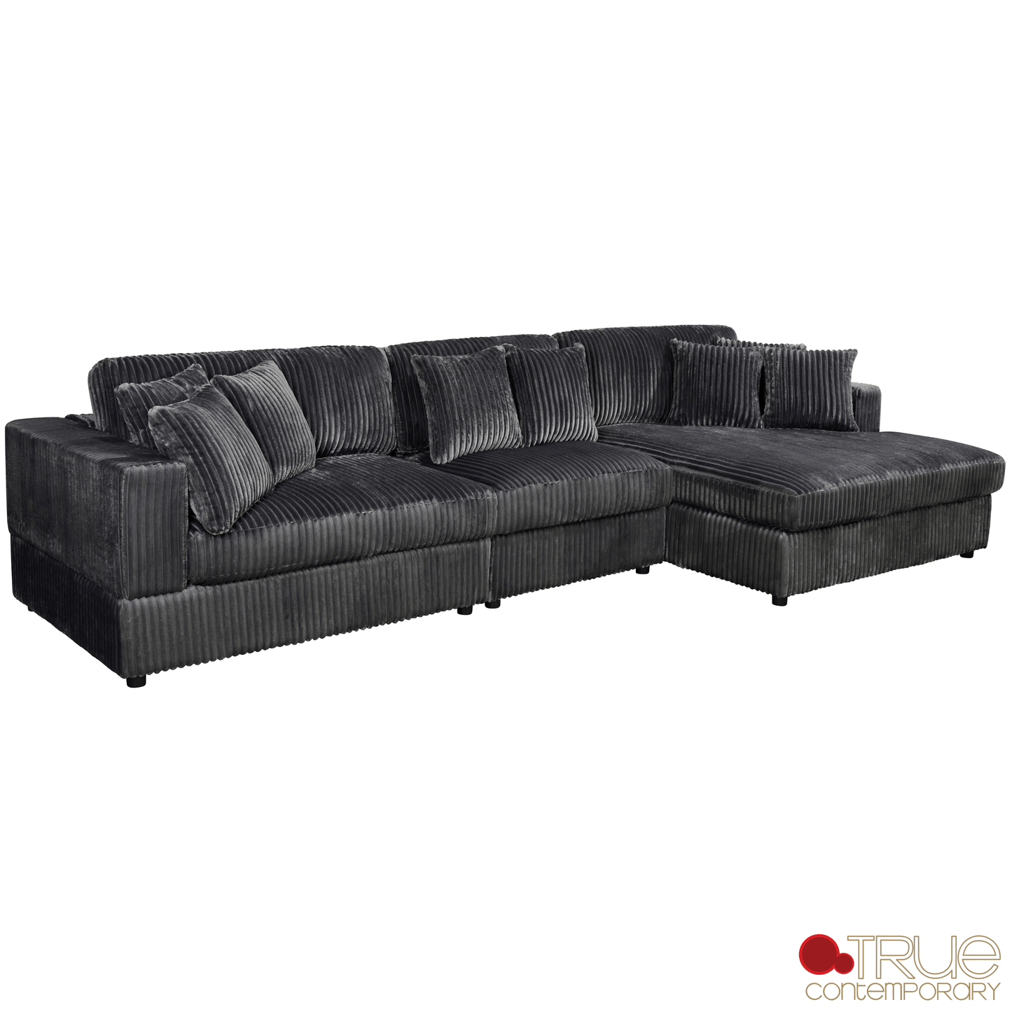True Contemporary Ridgeway 139.5" Wide Medium Sectional Sofa with Chaise in Minky Corduroy Fabric, image 13