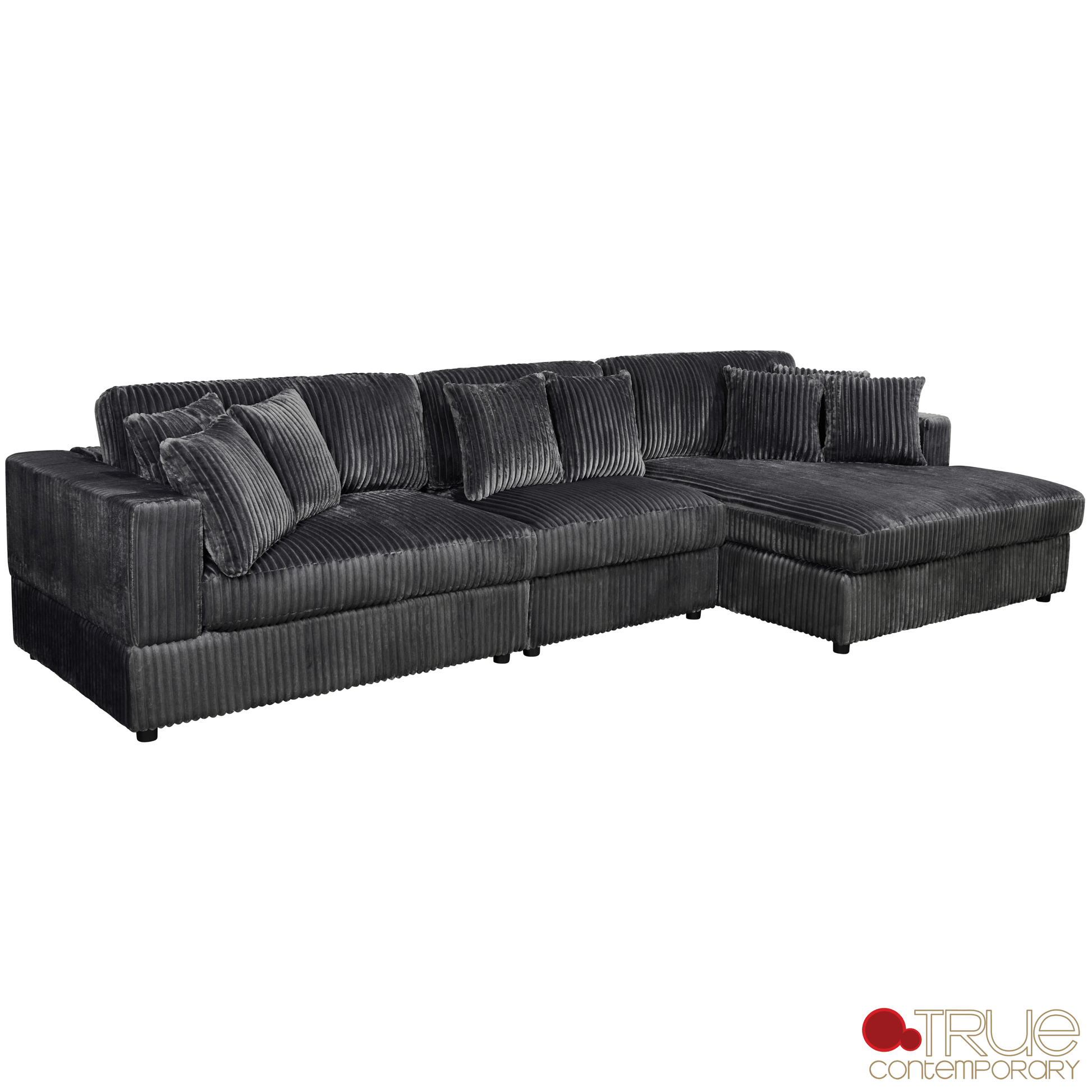 True Contemporary Ridgeway 139.5" Wide Medium Sectional Sofa with Chaise in Minky Corduroy Fabric, image 13