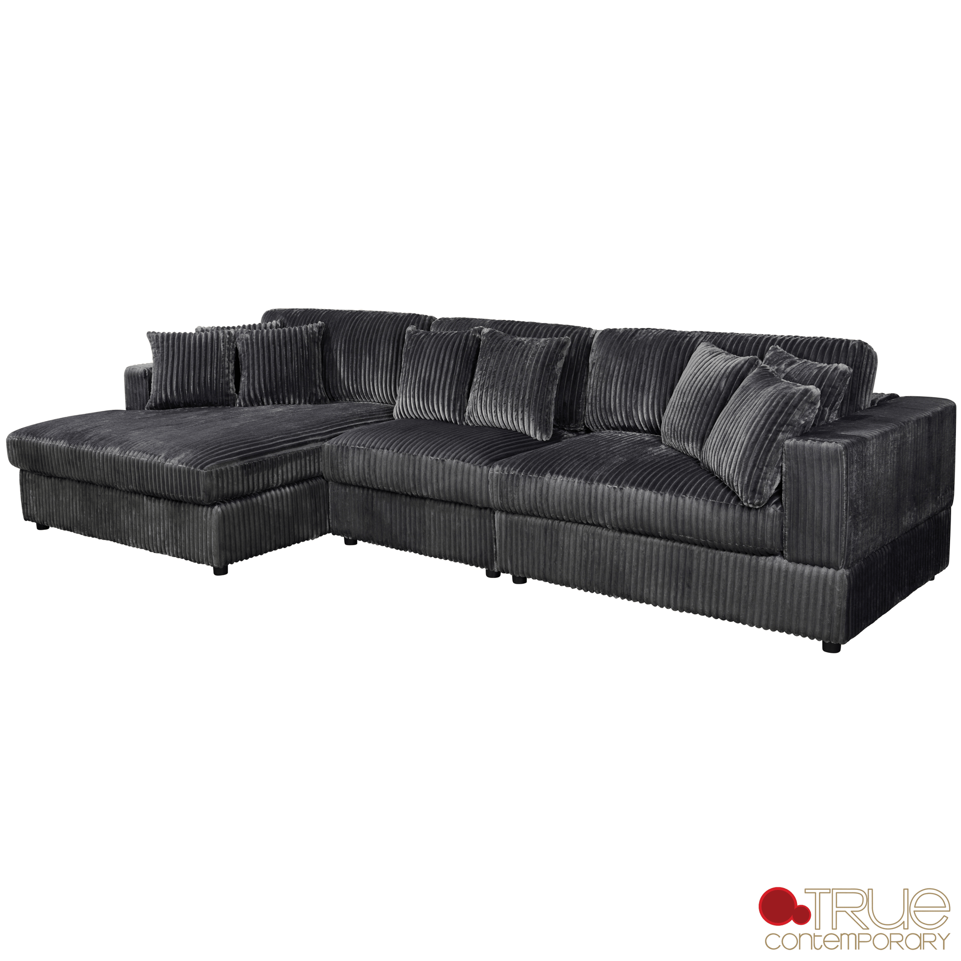 True Contemporary Ridgeway 139.5" Wide Medium Sectional Sofa with Chaise in Minky Corduroy Fabric, image 11