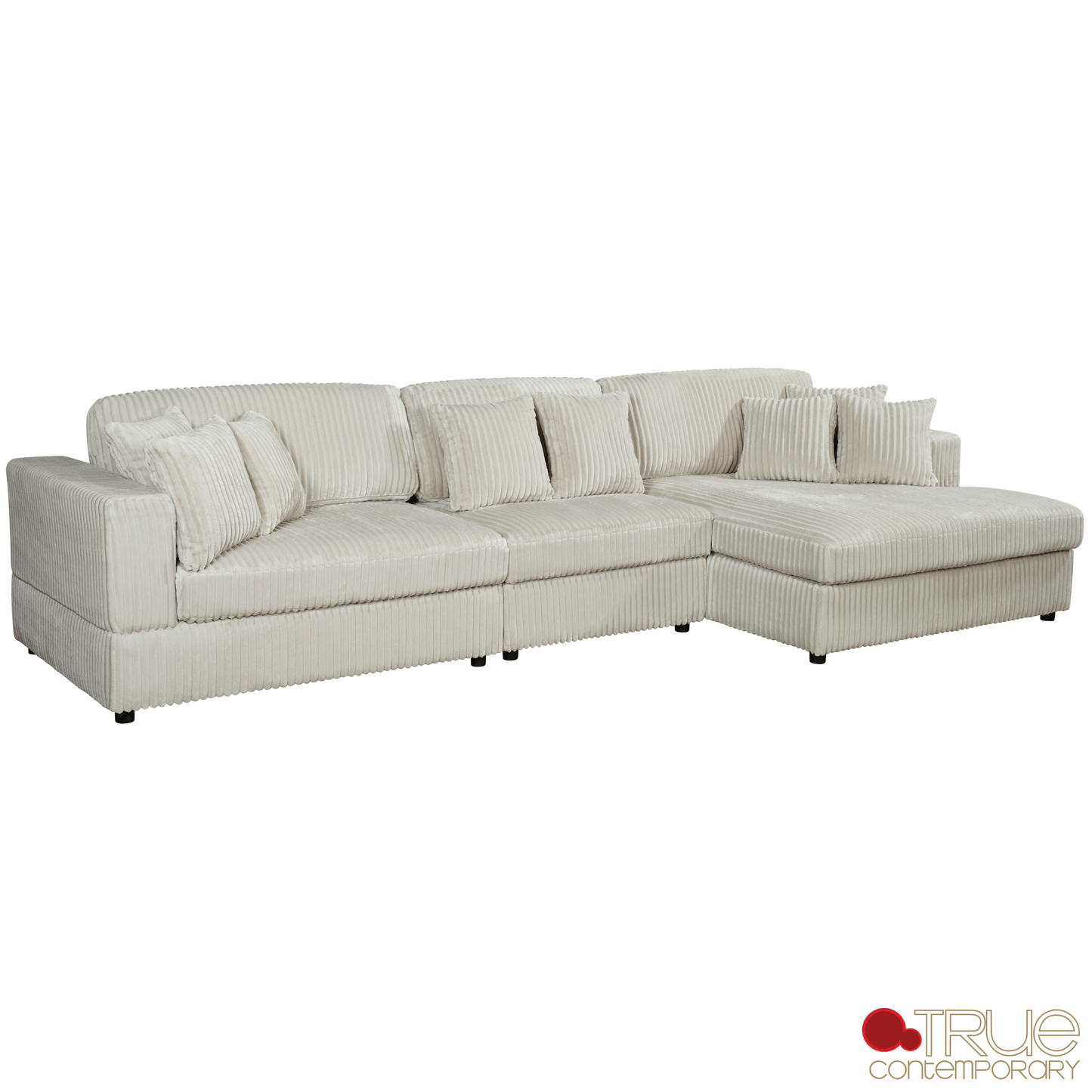 True Contemporary Ridgeway 139.5" Wide Medium Sectional Sofa with Chaise in Minky Corduroy Fabric, image 8