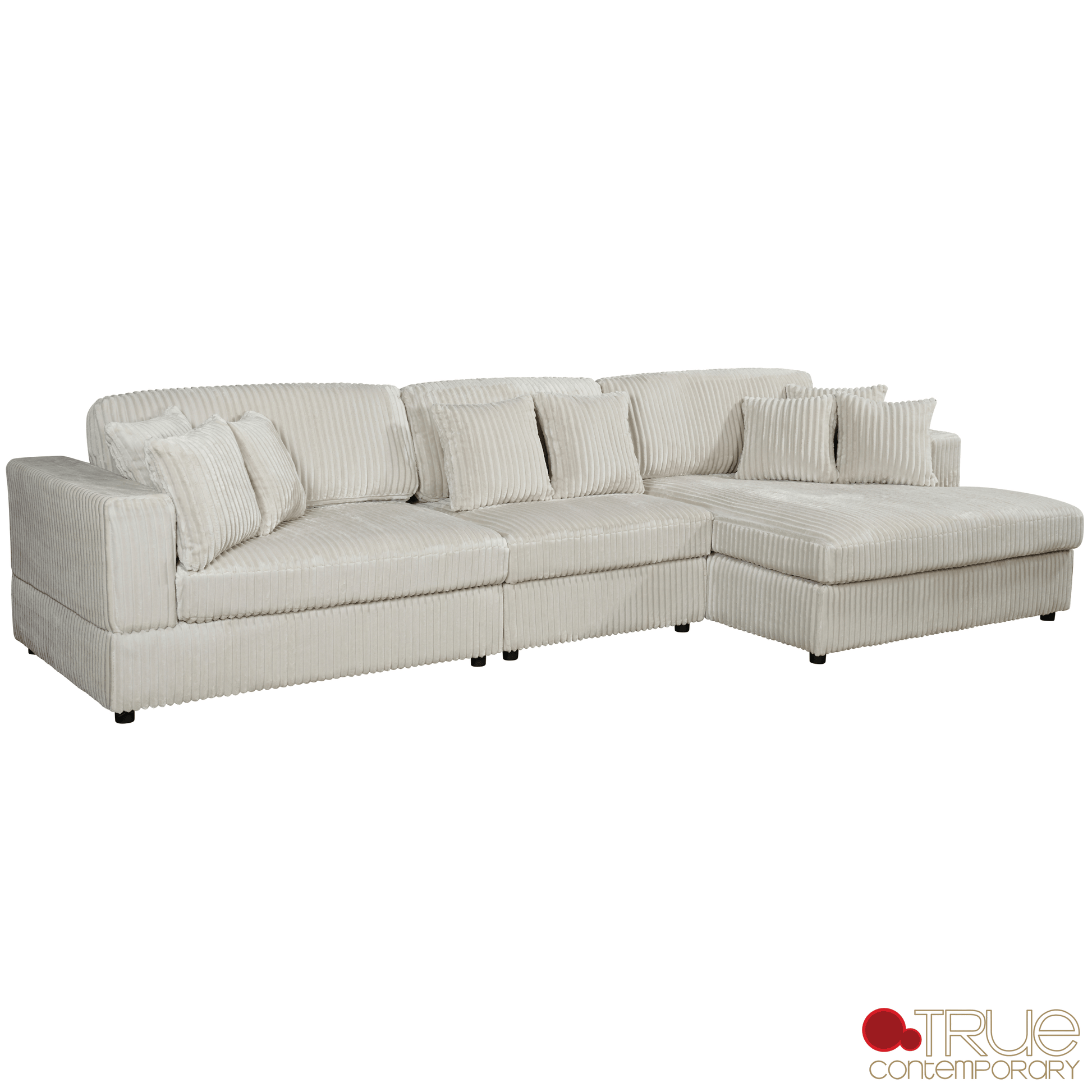 True Contemporary Ridgeway 139.5" Wide Medium Sectional Sofa with Chaise in Minky Corduroy Fabric, image 8