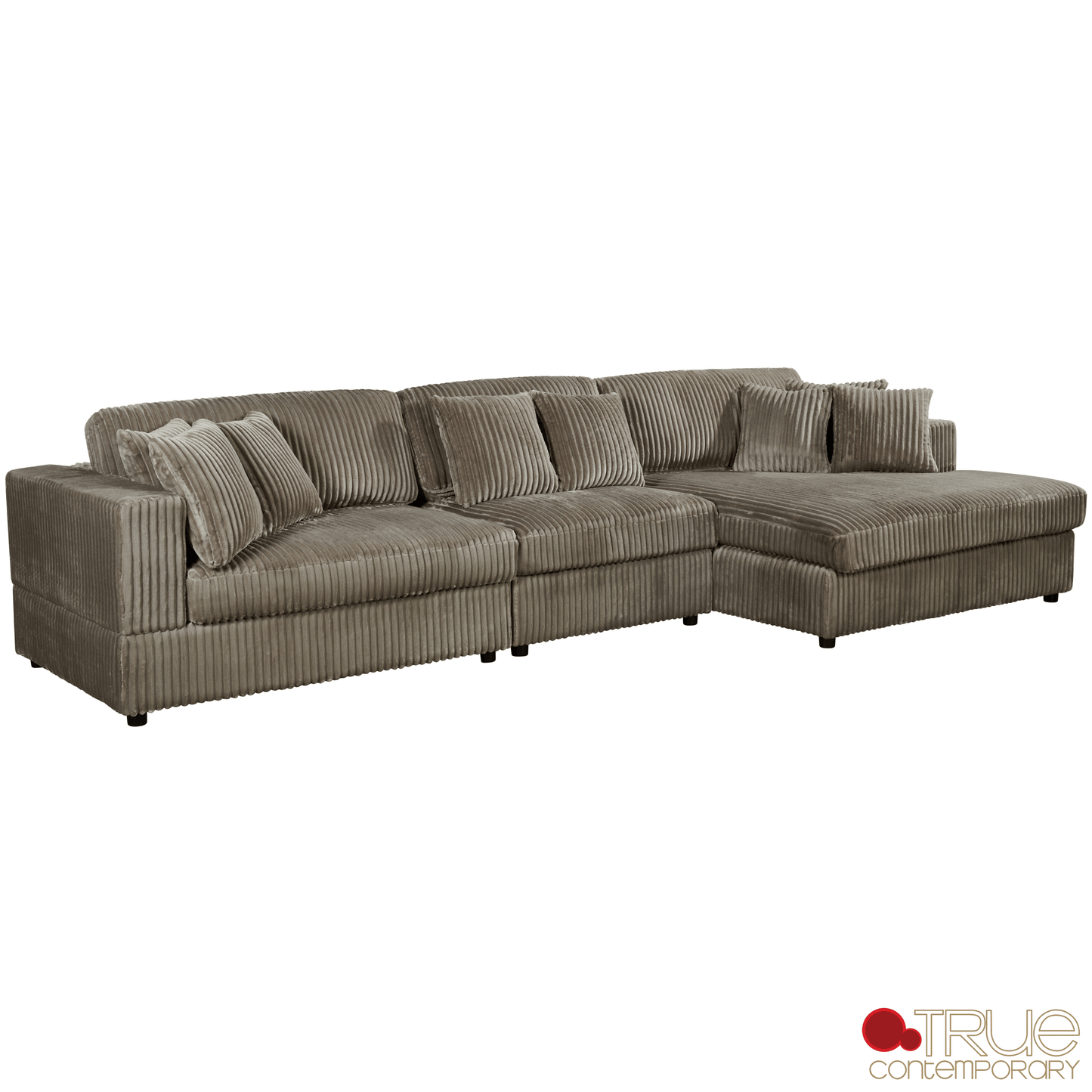 True Contemporary Ridgeway 139.5" Wide Medium Sectional Sofa with Chaise in Minky Corduroy Fabric, image 4